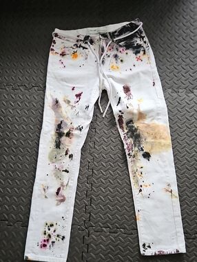 Off-White White Skinny Jeans with Multicolor Paint Splatter
